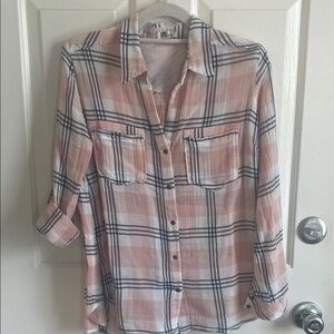 Kut from the Kloth Pink and White Plaid Shirt